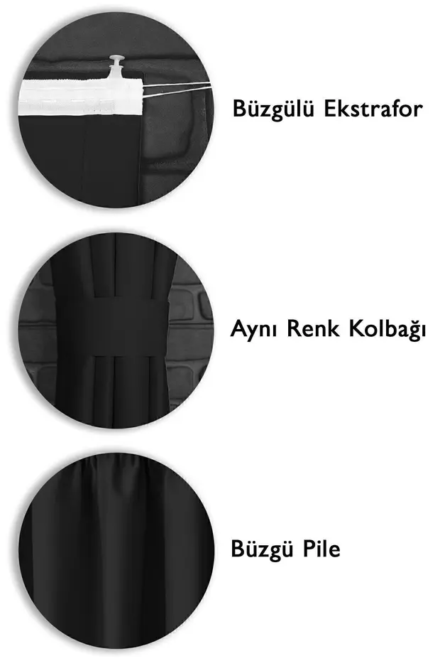 Blackout Işık Geçirmez Fon Perde V-11 Siyah Pilesiz Ekstraforlu Karartma Güneşlik (ENXBOY)